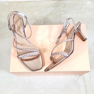 Jewel Badgley Mischka Rose Gold Helia Delicate Braided Sandals